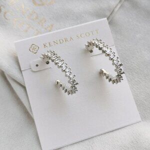 Kendra Scott Juliette Silver White Crystal Oval Hoop Earrings w/ dust bag